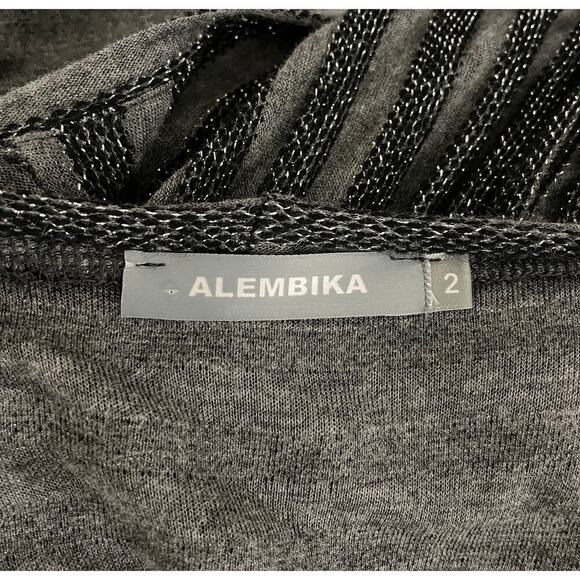 Alembika Silver Striped Boho Dress Grey Black Medium Lagenlook Artsy Avant Garde - Picture 9 of 10